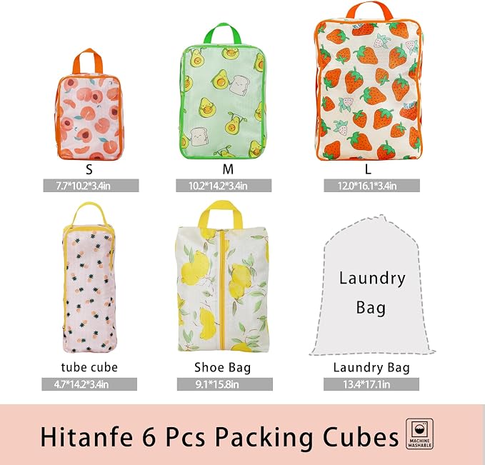 6 Pcs Compression Packing Cubes for Travel, Waterproof Luggage Organizer Washable Storage Bags Set - Packaging Cubes for Backpack Travel and Carry-Ons - Image 6