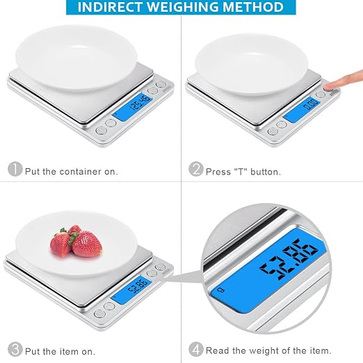 (Upgraded) AMIR Digital Kitchen Scale, 500g Mini Pocket Jewelry Scale, Food Scale, Coffee Scale, Back-Lit LCD Display, 2 Trays, 6 Units, Auto Off, Tare, PCS, Stainless Steel (Batteries Included) - Image 4