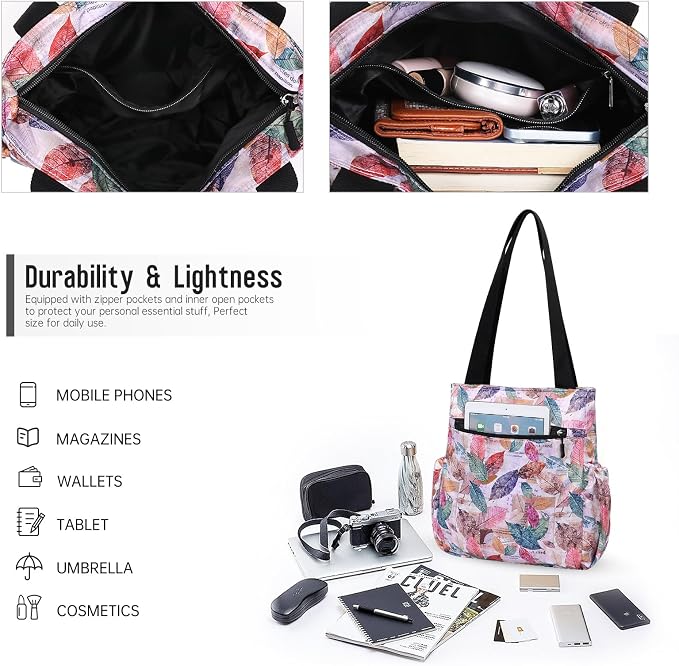 HUA ANGEL Floral Tote Bag - Casual Shoulder Bag Daily Tote Bag with Zipper Gym Travel Shopping Work Handbag for Women - Image 5