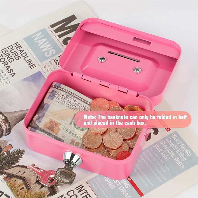 Cash Box with Lock Small Cute Coin Lock Box with Money Slot Mini Portable Gamblers Safe Box 4.5"x3.4"x2.4" Pink - Image 6
