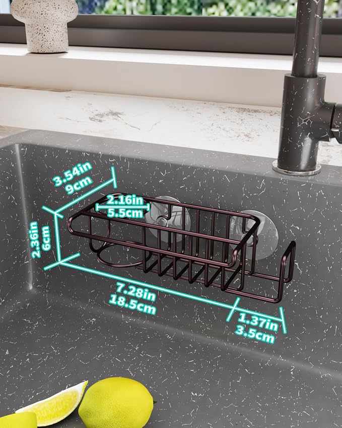 HapiRm 4 in 1 Adhesive Kitchen Sink Organizer, SUS304 Stainless Steel Brush Holder + Dish Cloth Hanger + Soap Rack + Sink Stopper Holder, No Drilling Sponge Caddy for Kitchen - Bronze - Image 5