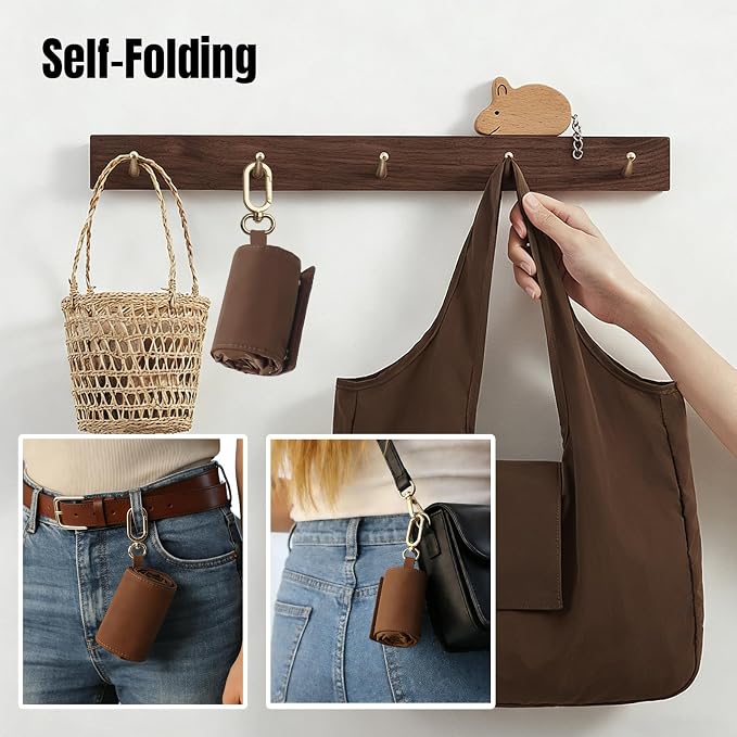 Foldable Keychain Tote Bag for Women,Reusable Mini Travel Grocery Bags | Waterproof Packable Handbag with Key Ring for Daily - Image 3