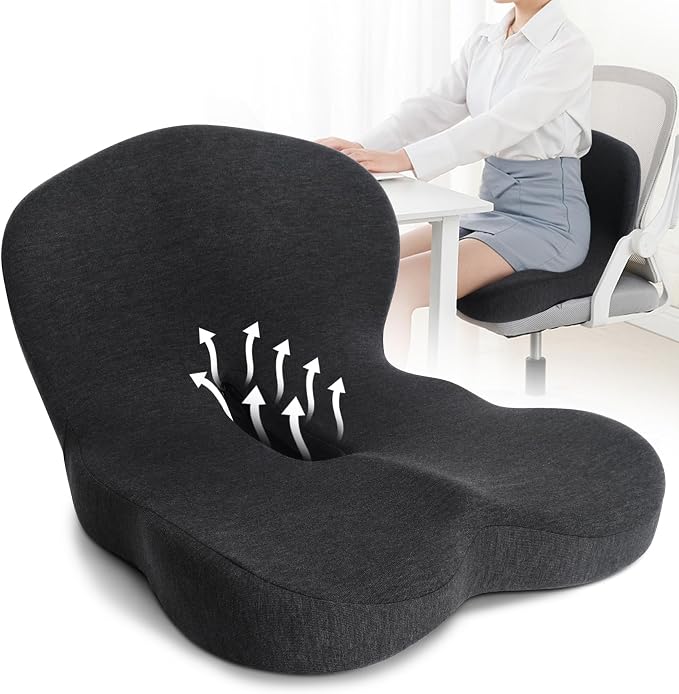 Memory Foam Seat Cushion, Chair Cushion for Office Chair, Car Seat, Relieving Pressure Tailbone Sciatica Back Pain for Long Sitting Office Workers, Car Drivers, Black by SCEDREAM