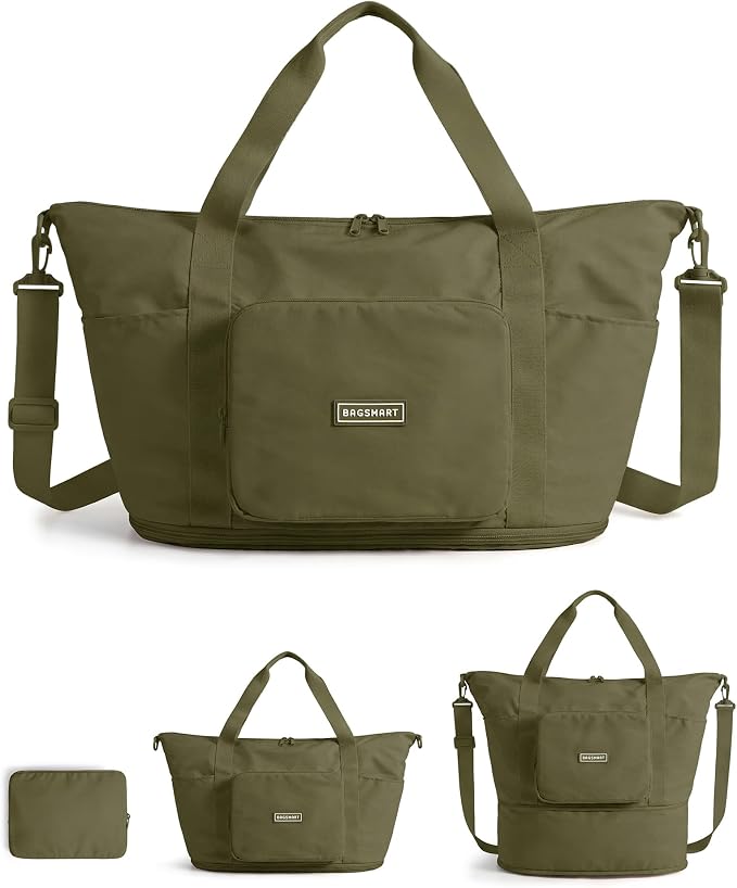 BAGSMART Foldable Travel Bag, 37L Expandable Personal Item Bag, Kelp Green | Airline Approved Personal Carry-on Size, Fits Under-seat, Trolley Sleeve, Backup Bag for Travel, Vacation, Overnight by BAGSMART
