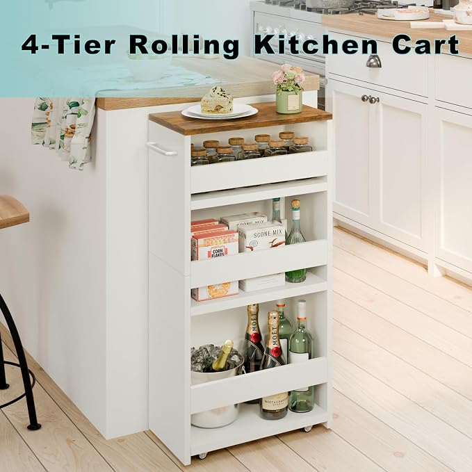 MARTY Slim Rolling Storage Cart 7.9" W Laundry Cart with Wheels,Brown+White | Narrow Utility Cart Between Washer and Dryer, 3 Tier Mobile Shelving Unit for Kitchen, Laundry, Bathroom, Office, Living Room - Image 6
