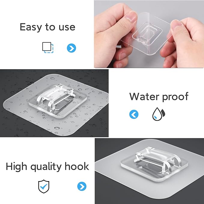 20 Pack Shower Caddy Adhesive Replacement, Waterproof Shower Shelf Adhesive Strips, Strong Flat Hooks for Bathroom Storage Shelves and Kitchen Racks No Drilling, Clear - Image 4