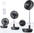Portable Oscillating Travel Fan, 10400mAh Rechargeable Battery with Remote | Foldable, Floor Table Desk Fan ,8H Timer, 4 Speed Settings Pedestal Fan for Home Bedroom Sleeping Camping Cruise, Black 8" by Primelove