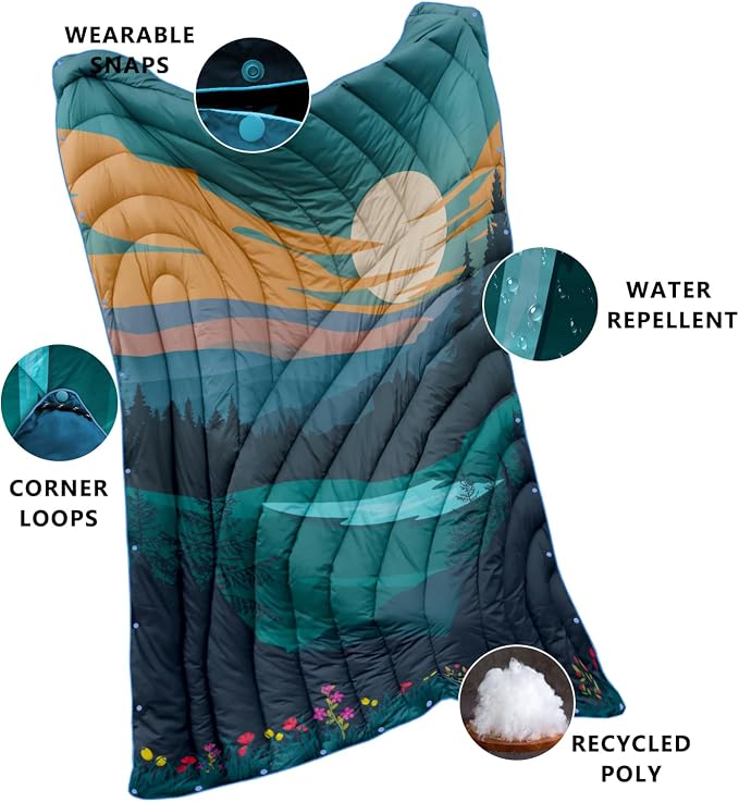 Puffy Camping Blanket,Large Camp Blanket Outdoor Camping Quilt Waterproof | Lightweight Printed Warm Packable Down Alternative Blanket for Camping,Traveling, Stadium, Hiking, Picnics - Image 5