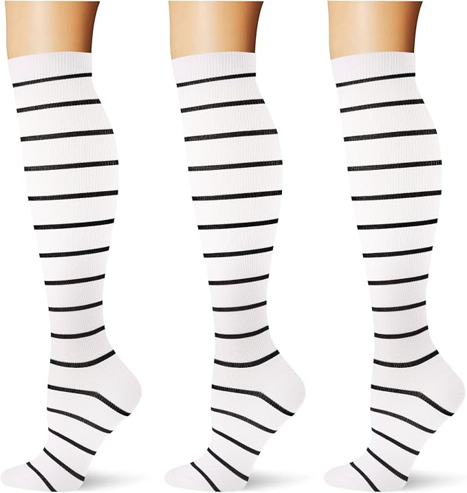 (3 pairs) Compression Socks 20-30 mmHg Long Knee High Socks for Women Men Support Athletic Travel Daily Wear by Saniripple