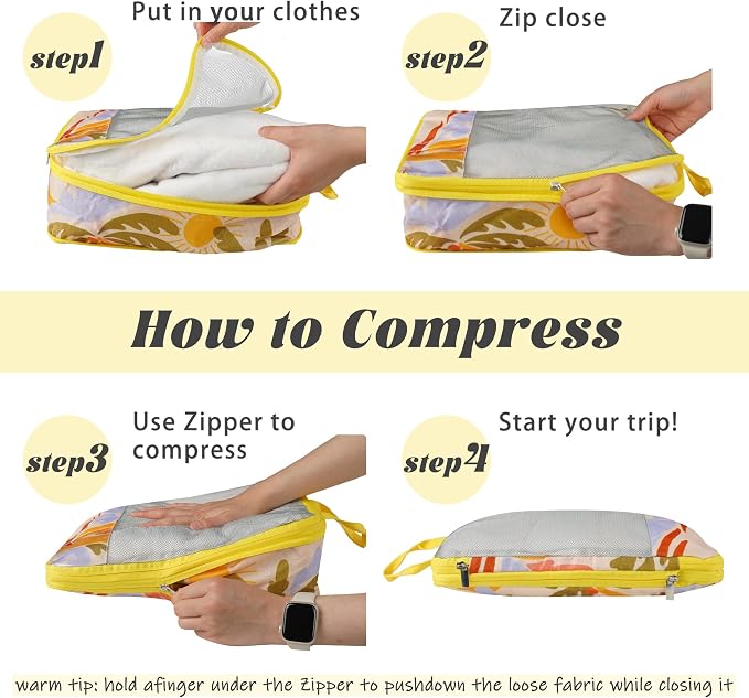 7 Pcs Compression Packing Cubes Travel for Suitcases, Luggage Organizer Washable Storage Bags Set for Backpack Travel- Packaging Cubes for Carry-Ons and Storage - Image 2