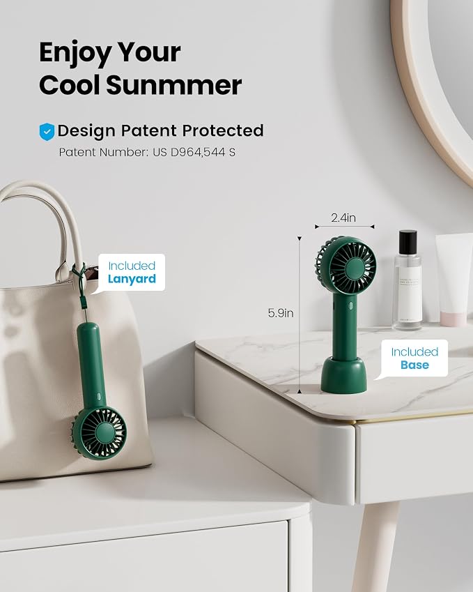 Gaiatop Mini Portable Fan, Navy Green, Cute Design, Rechargeable Battery, Handheld and Desktop, Small and Light | Powerful 3 Speed with Desktop Base, Lightweight, Battery Powered for Travel Lash Makeup Girls Women Gift Navy Green - Image 2