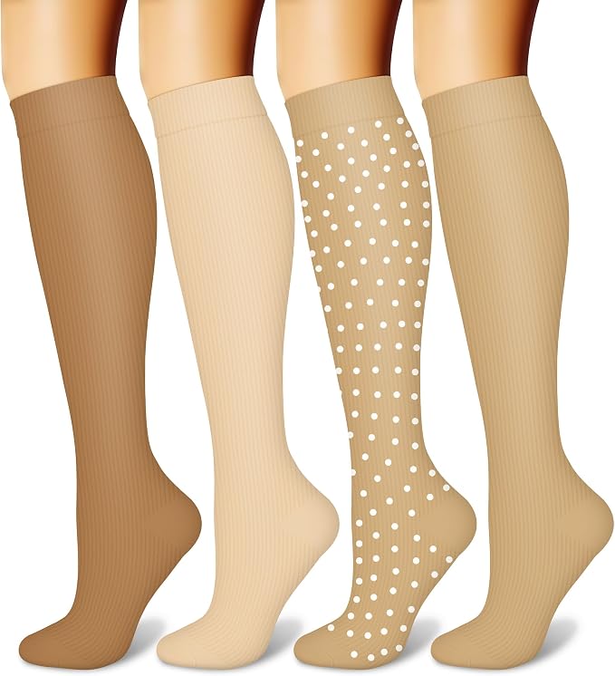 CHARMKING Compression Socks for Women & Men, 4 Pairs, Travel Nurse Athlete | Graduated 10-15mmHg compression, soft stretch fabric, boost blood circulation, relieve leg swelling, ideal for travel, nurses by CHARMKING