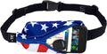 SPIbelt Running Belt Original for Women Men, Phone Holder for Running, Running Fanny Pack, Holder for Phone, Running Waist Pack, Adjustable Waist, [Fits All Phones]. Stars and Stripes with Blue Zipper by SPIbelt