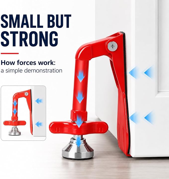 Portable Door Stopper Door Lock for Travel Anti Theft Door Blocker, Security Door Stoppers for Bottom of Door, No Drill Safety Doors Stopper Hotel Door Locks for Travelers Security (Red) - Image 3