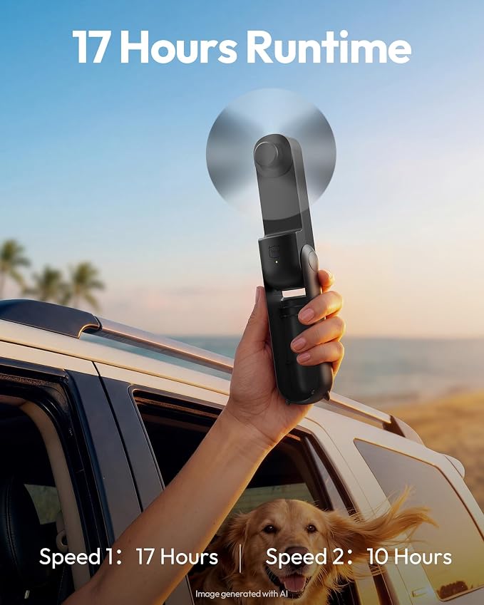 Gaiatop Portable Handheld Fan, 3 in 1 Mini Fan Handheld [17h Max Cooling], Foldable Personal Fans Pocket Design, USB Travel Fans Portable, Lash Trip Summer Essential Cute Gifts for Women Girl, Black - Image 3