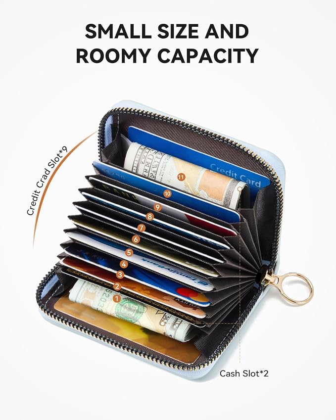 BOSTANTEN Credit Card Holder RFID Small Wallets Woman Zipper Card Wallet | Slim, Compact, Front Pocket, Accordion, Vegan Leather, Thin for Daily Use, Travel, Gifts for Women, Sky Blue - Image 2