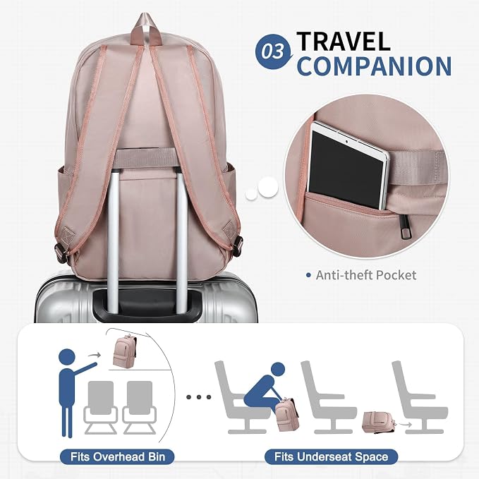 Laptop Backpack for Men & Women 15.6 Inch Office Anti Theft, Pink | Small Work Backpack Water Resistant with Luggage Strap Theft Proof Sleek Backpack Oxford Material for Commute, Work, Travel - Image 7