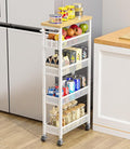 Slim Storage Cart 5 Tier Narrow Kitchen Rolling Cart on Wheels for Small Space, Metal Utility Cart Narrow Bathroom Storage Cabinet Mobile Shelf Unit Organizer with Wood Top and Handle, White by Giwil