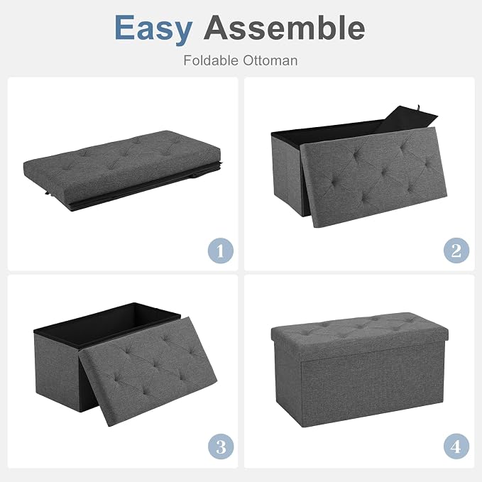 DUMOS 30 Inch Foldable Storage Ottoman Bench, Gray Ottoman with Storage | End of Bed Foot Stool with Foam Padded Seat, Linen Fabric Hidden Storage Chest for Bedroom, Living Room, Loads 660 LBS - Image 6