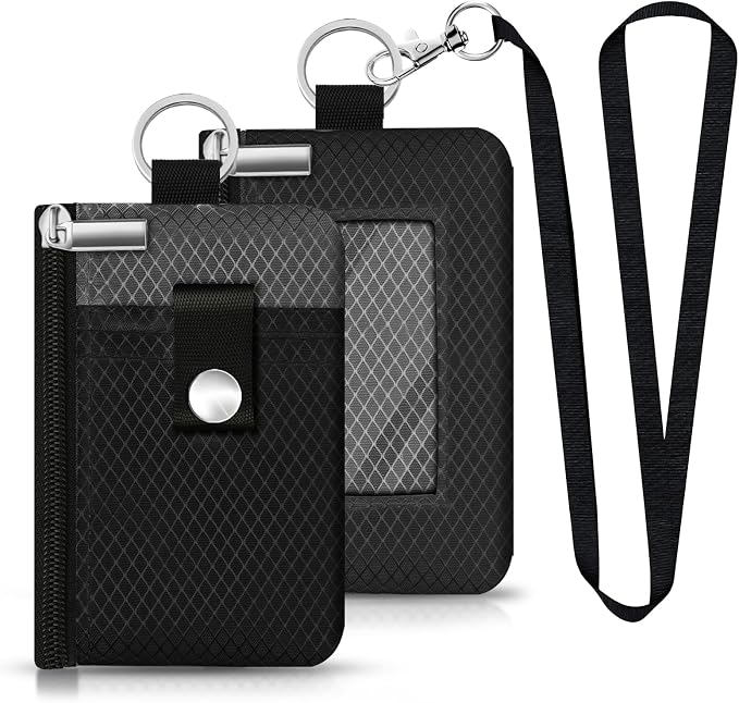 Minimalist RFID Blocking Small Wallet with ID Window,WaterResistant Zip Id Case Wallet with Lanyard Keychain for Cards,Cash,Travel,Women,Men (Black/DarkGrey) - Image 3