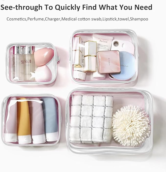 4 Pack Clear Toiletry Bags, Portable Travel Makeup Pouch with Zipper, TSA Approved Organizer, Clear Pouch Bags Compatible With Bogg Bag Divider Accessories (White, Pack of 8) - Image 3