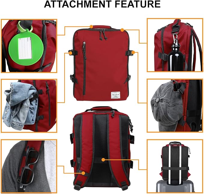 Lightweight Under-seat Backpack for Clothes Travel Overnight Women Men, 15.6 Laptop Minimalist Backpack, Stylish and Casual, Red - Image 4