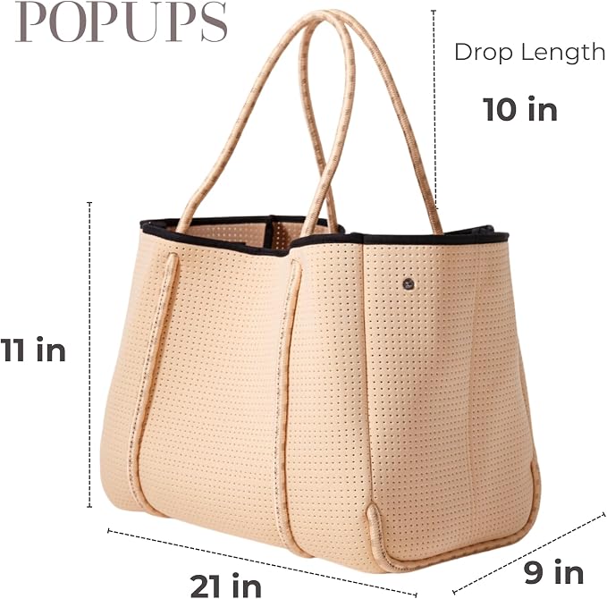 POPUPS Large Neoprene Tote Bag for Women - Everyday Designer Handbag for Travel Work and Beach with Pockets and Zipper Pouch - Image 4