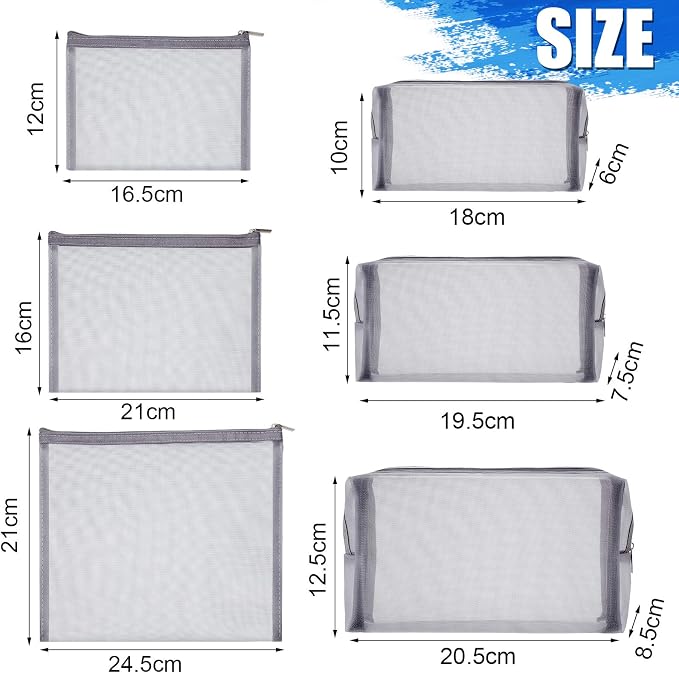 6 Pieces Mesh Makeup Bags Mesh Cosmetic Bag Portable Travel Organizing Zipper Pouch Toiletries Makeup Pouches for Home Office Travel Accessories - Image 2