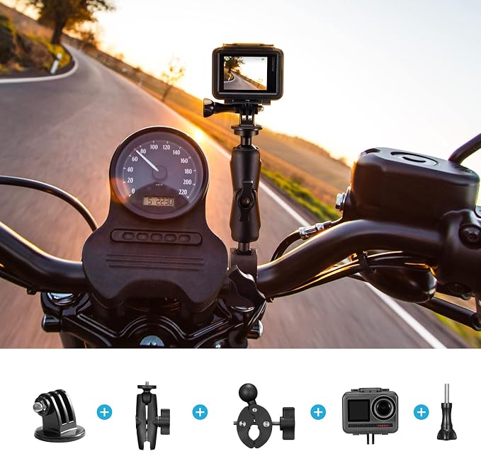 AKASO Action Camera Motorcycle Kit Compatible EK7000/EK7000 Pro/Brave 4/Brave 4 pro/Brave 7 LE/Brave 7/Brave 8/V50X/V50 Pro/V50 Elite/GoPro Hero 12 11 10 9 8/DJI/Apexcam Action Camera | Gimbal Handlebar Bracket, Adjustable Handlebar Bracket, Extension ... - Image 3