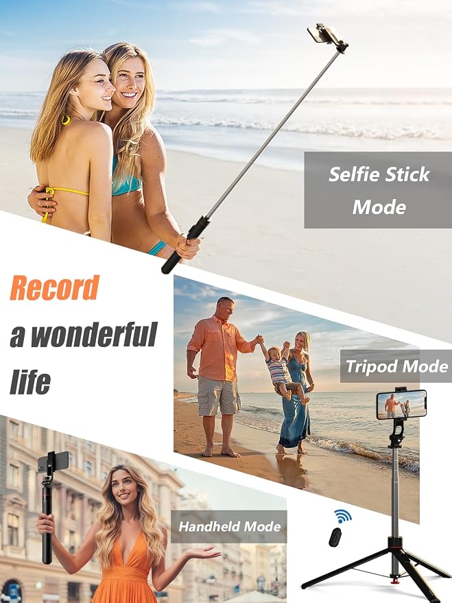 67" Camera Tripod & Phone Selfie Stick, Lightweight Portable Travel Tripod Stand with Wireless Remote, Auto Pop Open Tripod,Compatible with Phone/iPhone/Camera for Photography & Vlogging - Image 8