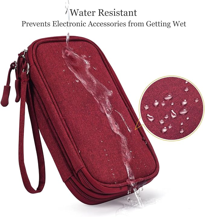 CAAORDKSO Electronic Cord Organizer Travel Case, Travel Cable Organizer Bag, Waterproof Electronic Accessories Carry Pouch for Cable, Cord, USB, Charger, Phone, Power Bank, Earphone (Wine Red, Medium) - Image 4