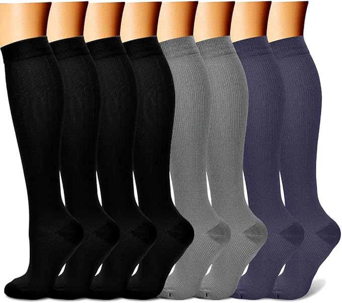 CHARMKING Compression Socks for Women & Men Circulation (8 Pairs) 15-20 mmHg Best Calf Socks Support for Athletic Cycling by CHARMKING