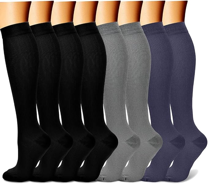 CHARMKING Compression Socks for Women & Men Circulation (8 Pairs) 15-20 mmHg Best Calf Socks Support for Athletic Cycling by CHARMKING