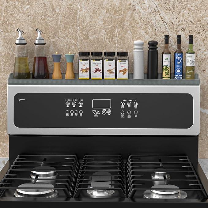 Magnetic Stove Shelf for Back of Stove, 30 Inch Silicone Stove Top Spice Rack for Kitchen Organization, Heat Resistant Over the Stove Shelf with 6 Powerful Magnets, Fits Flat & Curved Stoves- Grey - Image 7