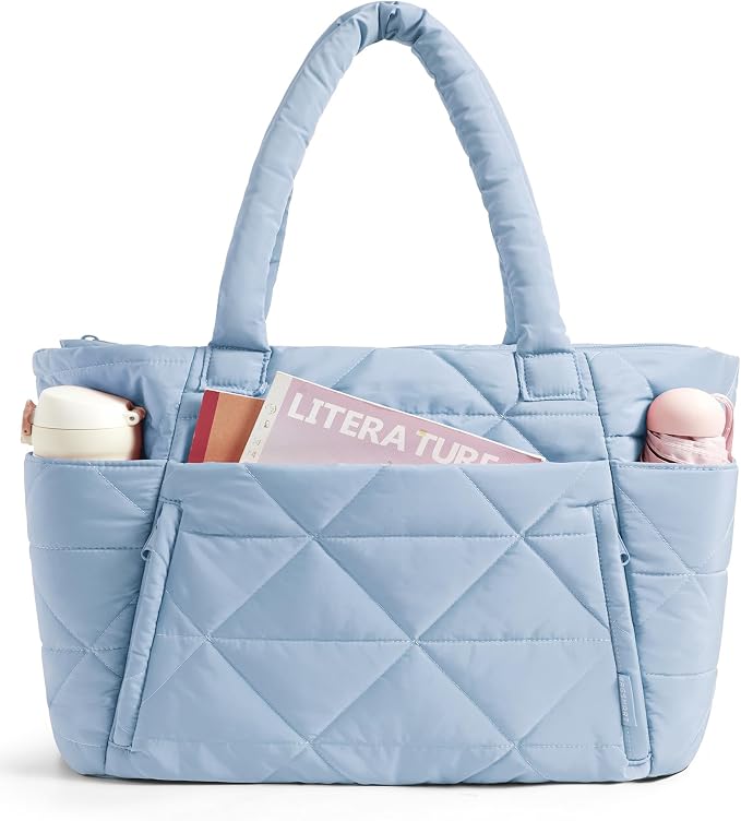 BAGSMART Tote Bag for Women, Puffer Tote Bag with Zipper, Large Quilted Shoulder Bag with Compartments for Travel, Work, Gym by BAGSMART