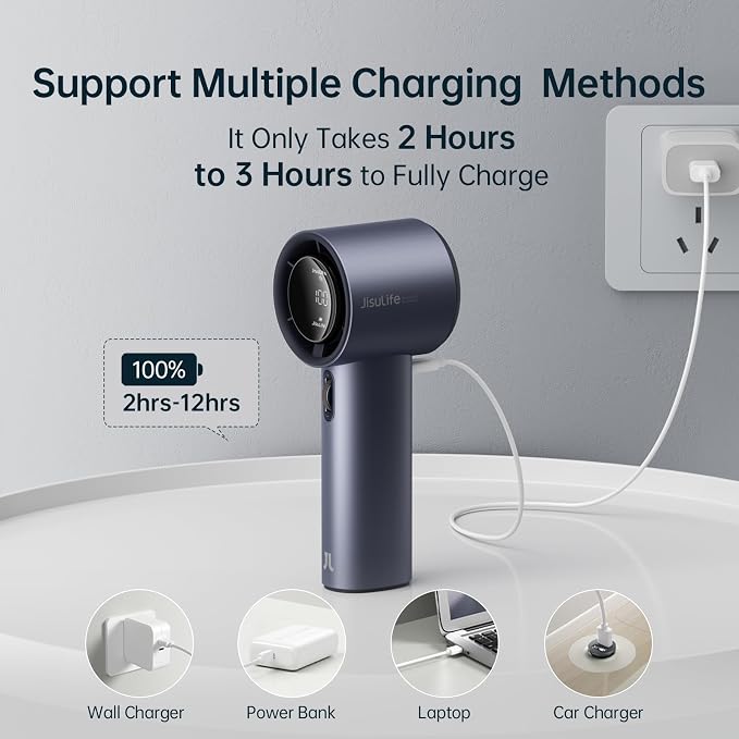 JISULIFE Handheld Fan Pro1S - Next-Gen Airflow: Up to 12H Runtime | Pearlescent ABS-Elegant Strength,1-100 Speed Scroll Wheel, 3600mAh-Portable Fan for Travel, Gifts for Women Men(Stellar Blue) - Image 7