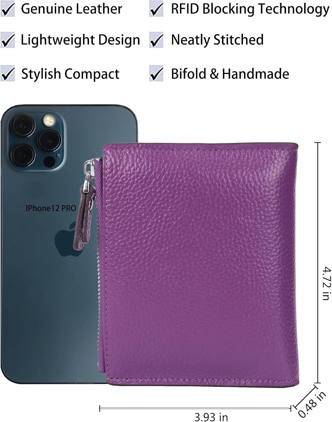 Women's RFID Blocking Leather Small Compact Bi-fold Zipper Pocket Wallet Card Case Purse with id Window - Image 4