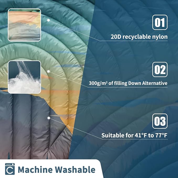 Puffy Camping Blanket,Large Camp Blanket Outdoor Camping Quilt Waterproof | Lightweight Printed Warm Packable Down Alternative Blanket for Camping,Traveling, Stadium, Hiking, Picnics - Image 4