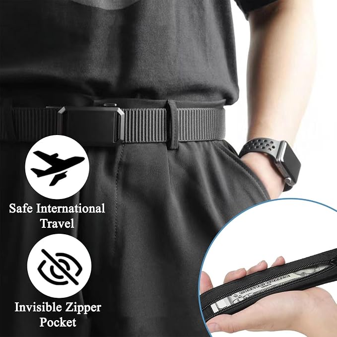 Money Belt, 2 Pcs Security Belt for Travel for Men Hidden Anti-Theft Nylon for Business Trip Jogging Outdoor Working Gift for Fathers Dad Men Boyfriend (Black,Khaki) - Image 4