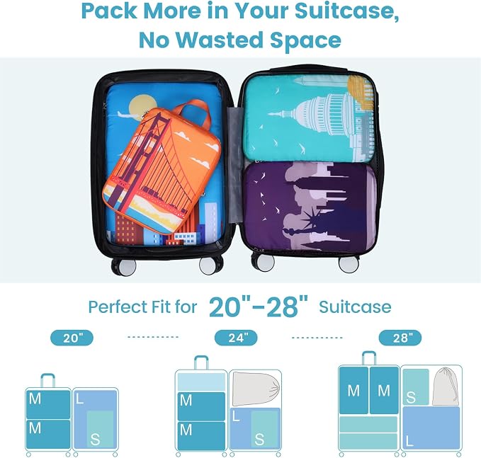 Cambond Compression Packing Cubes for Travel Women - City Landmarks Pattern | 4 Set Keep Clothes Sorted, See Through Mesh, Compression Zip Design, Lightweight, Luggage Space Tidy, Carry on Packing Fast - Image 7