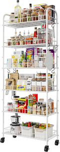 6 Tier Slim Rolling Storage Cart with Wheels, Metal Mobile Shelving Unit Organizer Utility Cart for Office Bathroom Kitchen Laundry Room Narrow Places (White 10 Inches) by Qiaoxuan