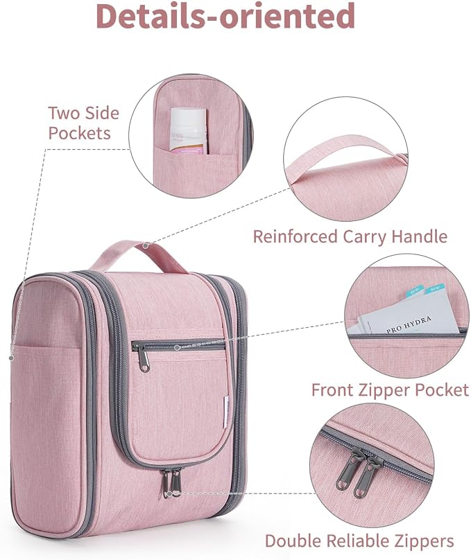 Narwey Small Hanging Toiletry Bag Women Travel Makeup Bag Organizer Toiletries Bag for Travel Size Essentials Accessories Cosmetics (Medium, Pink) - Image 6