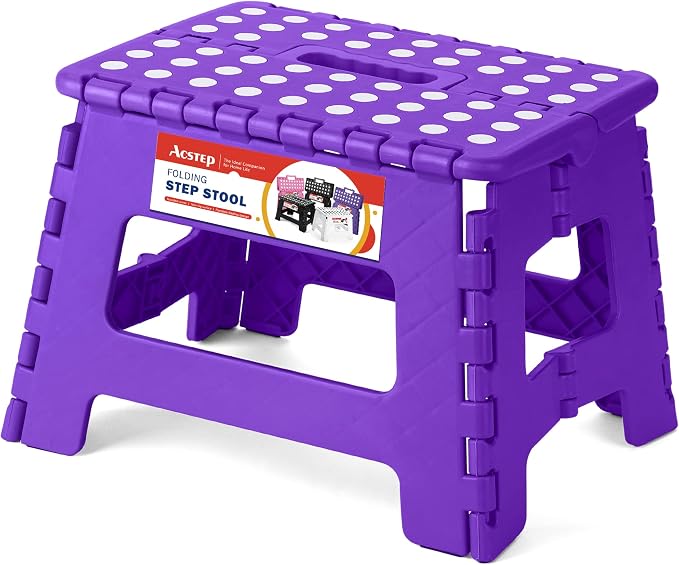 Folding Step Stool 9 Inch, Non-Slip Foldable Stools for Kids, Purple | Heavy Duty Collapsible Foot Stool, Lightweight, Holds 300lb for Toddler/Adults Kitchen Bathroom Bedroom Outdoor, with Handle by ACSTEP