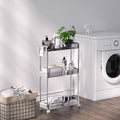 VECELO 3-Tier Acrylic Rolling Cart, Utility Cart for Kitchen Storage, Mobile Shelves Slide-Out Organizers with 2 Lockable Wheels&Hooks for Bathroom Laundry Room Living Room Office, Clear by VECELO