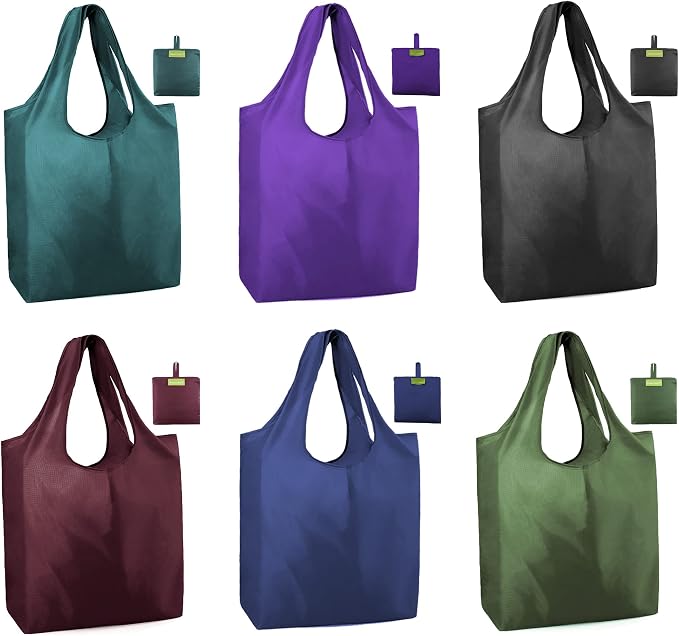 BeeGreen Reusable Grocery Bags Heavy Duty Extra Large 6 Pack Foldable Tote Bag - Cloth Grocery Bags Machine Washable Polyester Fabrics Bulk Shopping Bag - Reusable Gifts for Women (Green Black) by BeeGreen