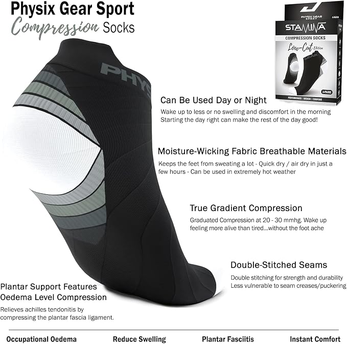 Physix Gear Short Compression Socks for Men & Women - Best Low Compression Socks Women & Men Ankle Socks with Arch Support - Image 3