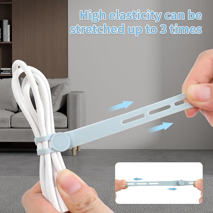 Oligei 25 Pcs Silicone Cable Ties, Cable Ties Reusable, High Elasticity Cord Wraps for Electrical Cords, Cord Organizer for Earphone, Phone Charger(Blue) - Image 3