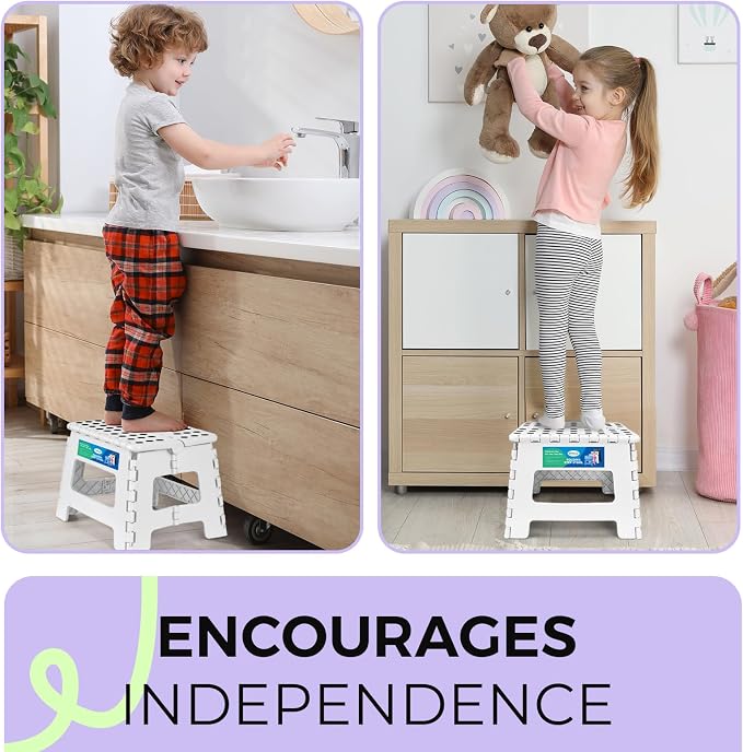 Dyforce Kids Step Stool 9 Inch, 300lbs Folding Step Stool for Toddler | Step stool White,Anti-slip Heavy Duty with Handle, Lightweight Foldable Foot Stool for Bathroom Kitchen Bedroom Outdoor - Image 8