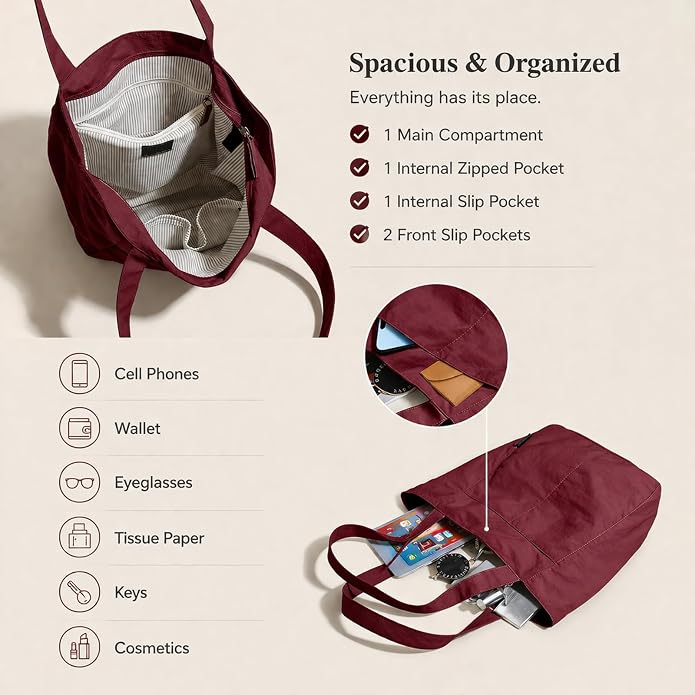 Barsine Tote Bag for Women Unisex Lightweight Nylon Totes Purses and Handbags Large Casual Shoulder Hobo for Travel Gym - Image 5