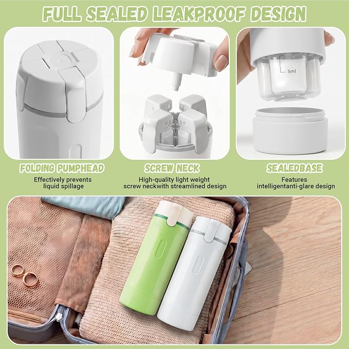 4 in 1 Travel Dispenser Bottle, Leakproof TSA Approved Containers | 2 pack refillable soap lotion pump for toiletries, shampoo & conditioner, portable compact size liquid accessories - Image 8